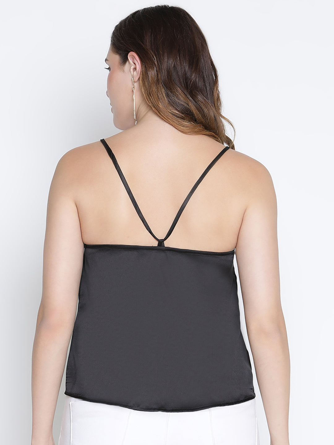 Spaghetti Top,Black Top,Spaghetti Top,V-Neck Top,Sleeveless Top,Black Solid Top