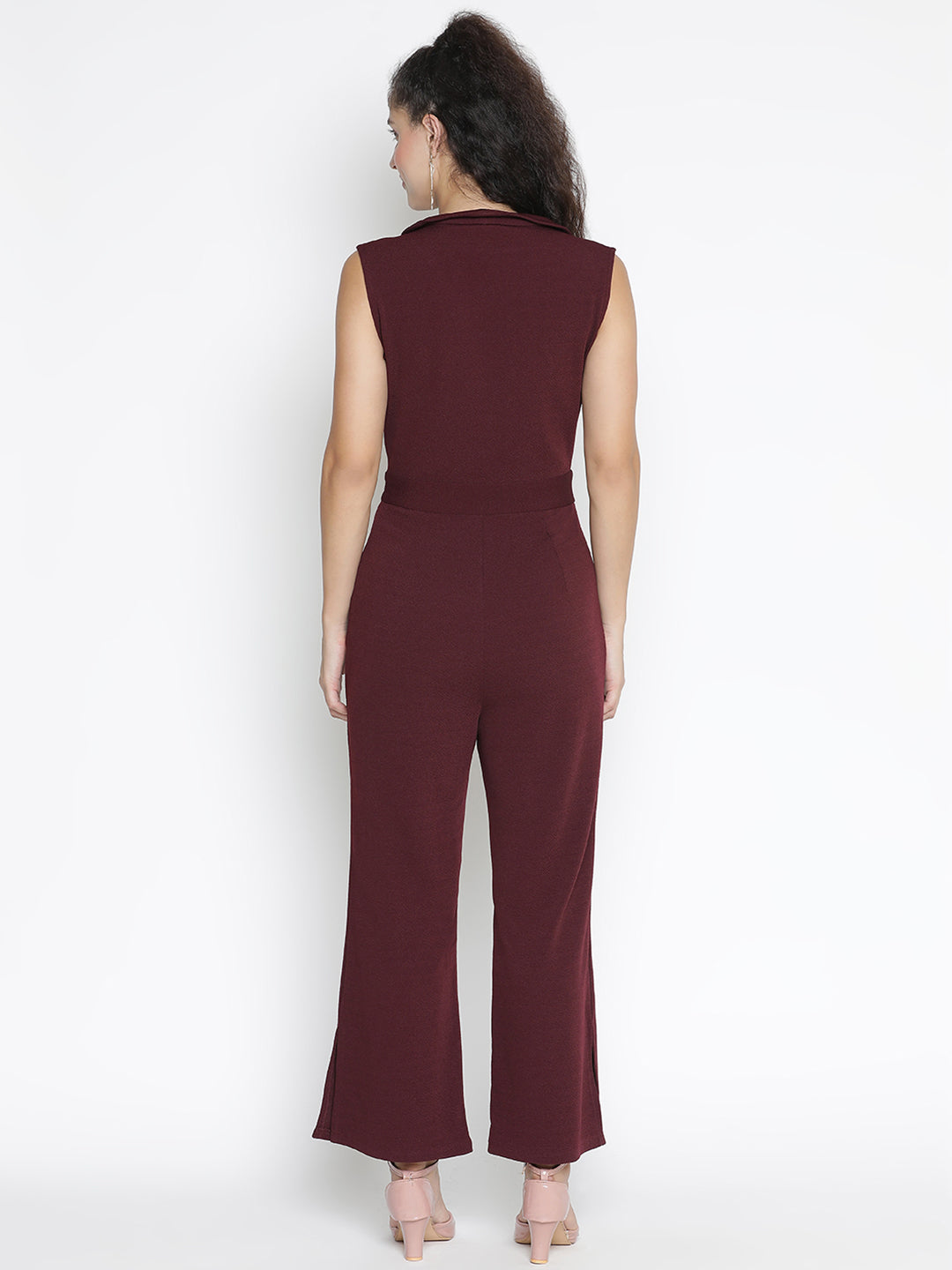 Ankle Length,Brown Jumpsuit,Ankle Length Jumpsuit,V-Neck Jumpsuit,Sleeveless Jumpsuit,Brown Solid Jumpsuit