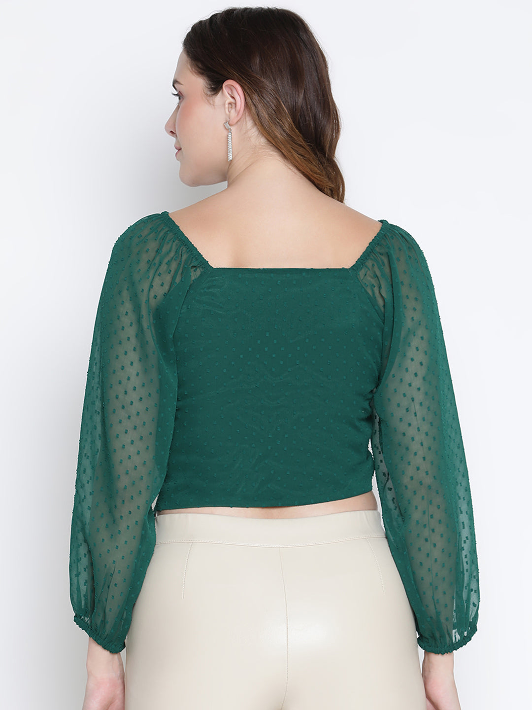 Crop Top,Green Top,Crop Top,V-Neck Top,Full Sleeves Top,Green Solid Top