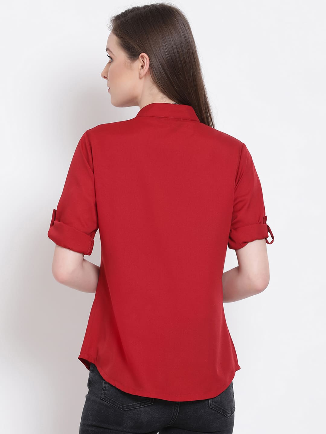 Regular,Red Top,Regular Top,Round Neck Top,Short Sleeves Top,Red Solid Top