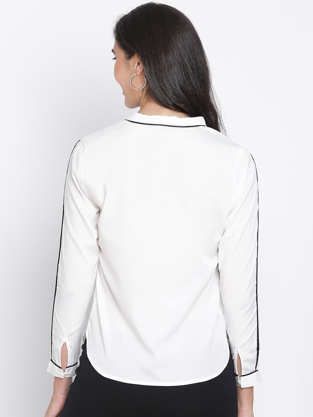 Regular,White Top,Regular Top,V-Neck Top,Full Sleeves Top,White Solid Top