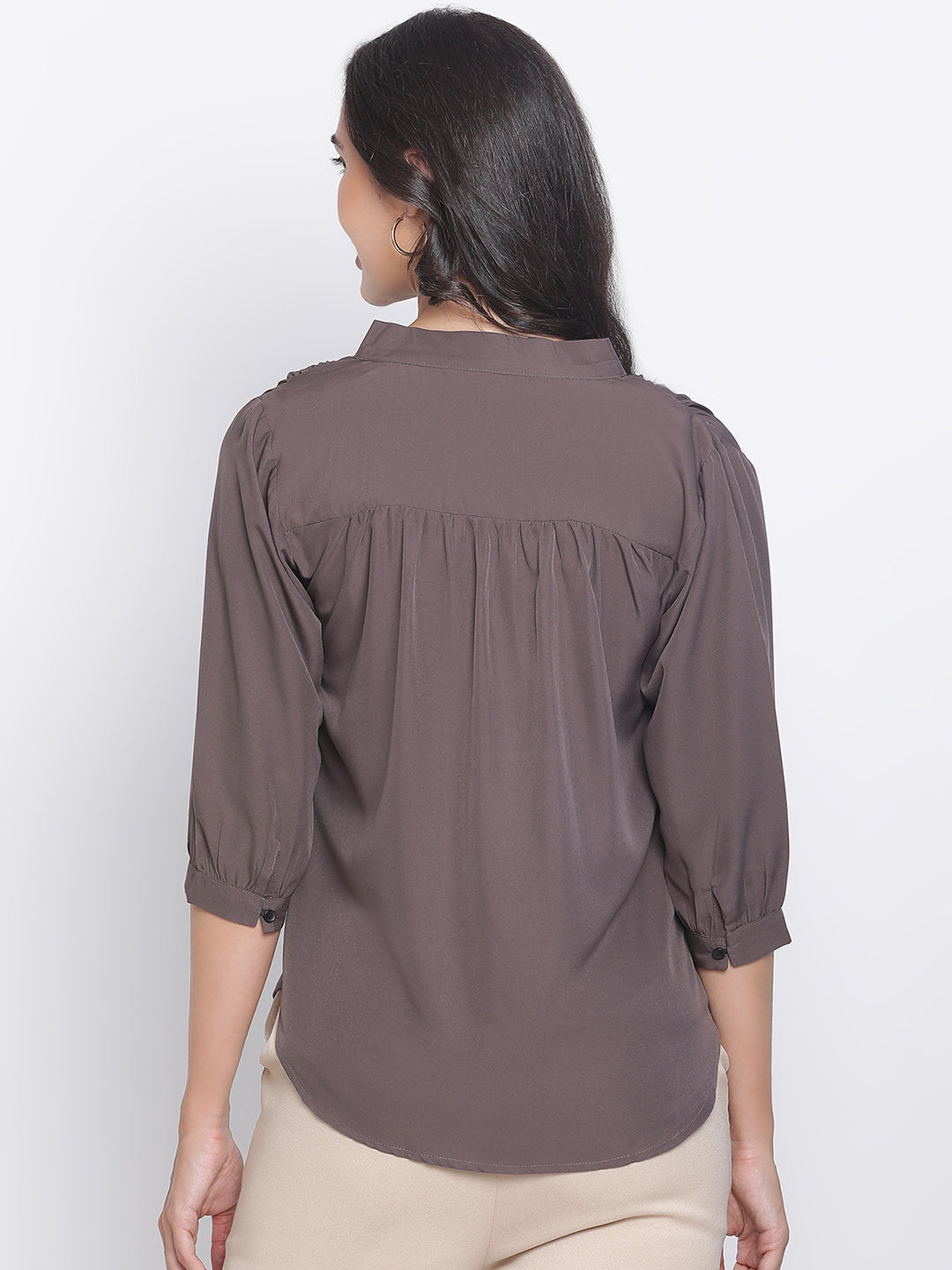 Regular,Grey Top,Regular Top,V-Neck Top,Quater Sleeves Top,Grey Solid Top