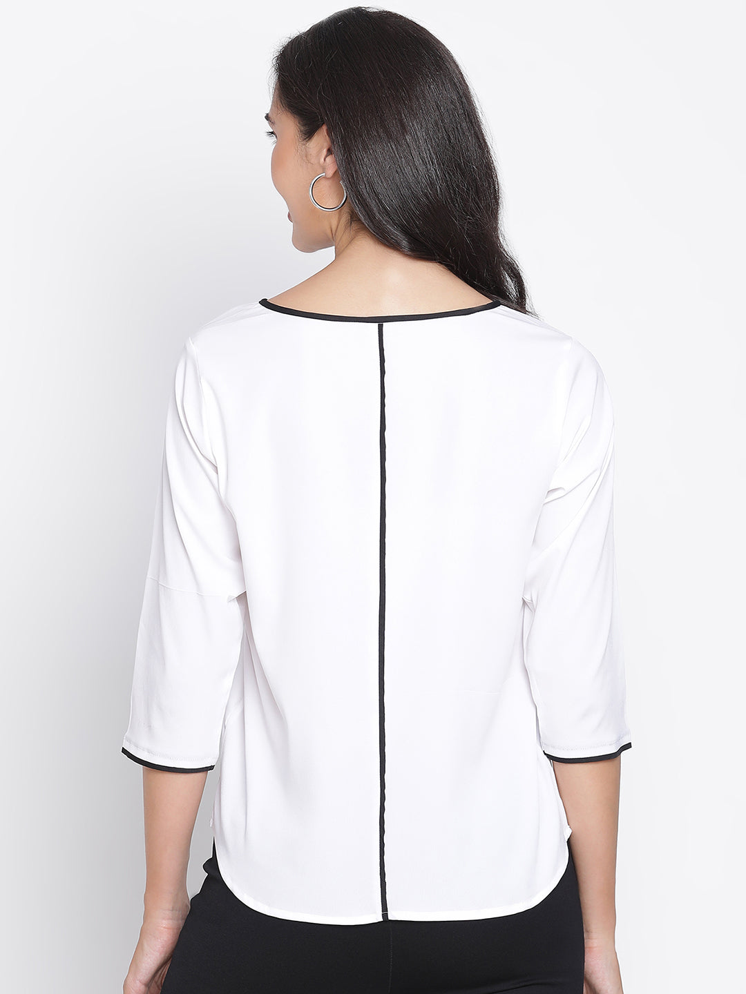 Regular,White Top,Regular Top,Round Neck Top,Quater Sleeves Top,White Solid Top