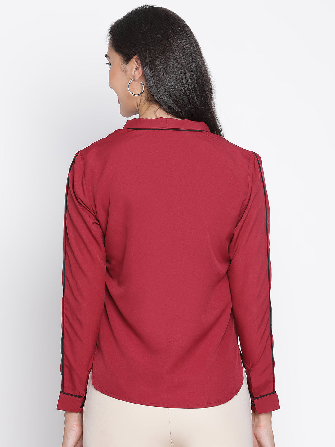 Regular,Maroon Top,Regular Top,V-Neck Top,Full Sleeves Top,Maroon Solid Top