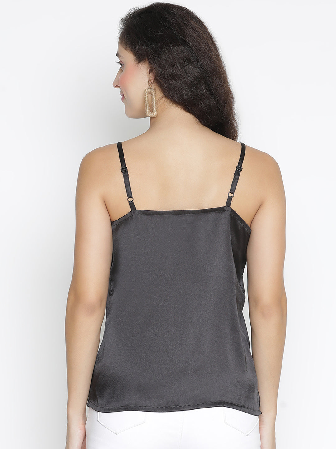 Spaghetti Top,Black Top,Spaghetti Top,Square Neck Top,Sleeveless Top,Black Solid Top