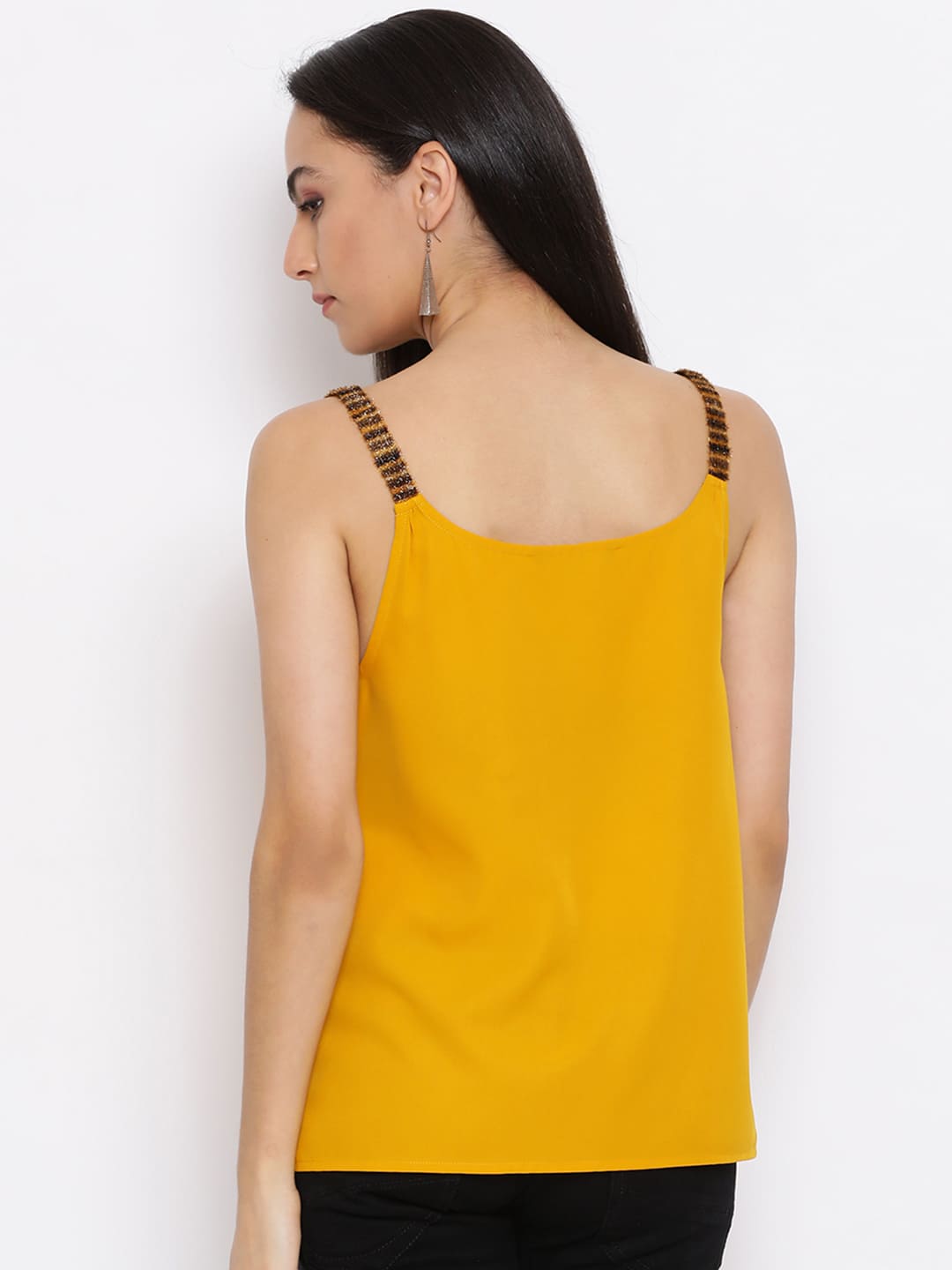 Spaghetti Top,Yellow Top,Spaghetti Top,V-Neck Top,Sleeveless Top,Yellow Solid Top