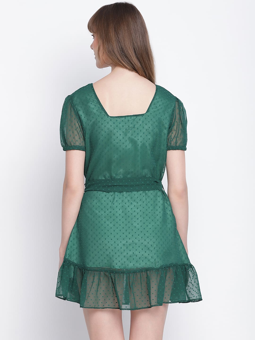 Above Knee,Green Dress,Above Knee Dress,Round Neck Dress,Short Sleeves Dress,Green Solid Dress