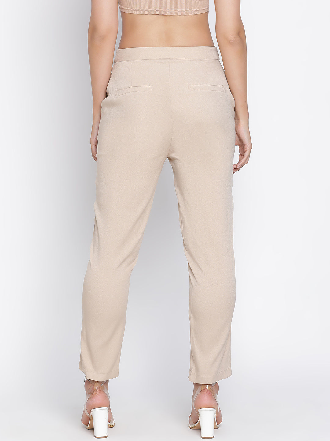 Ankle Length,Beige Trouser,Ankle Length Trouser,Beige Solid Trouser