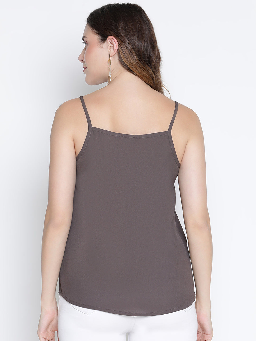 Spaghetti Top,Grey Top,Spaghetti Top,V-Neck Top,Sleeveless Top,Grey Solid Top