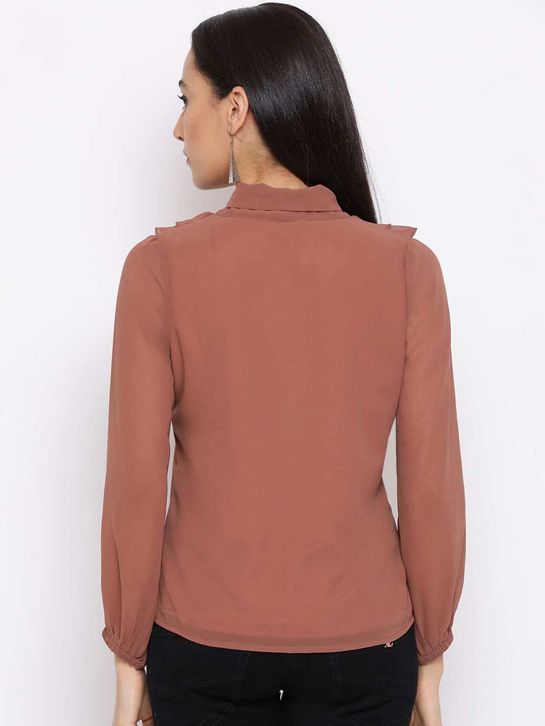 Regular,Brown Top,Regular Top,V-Neck Top,Full Sleeves Top,Brown Solid Top