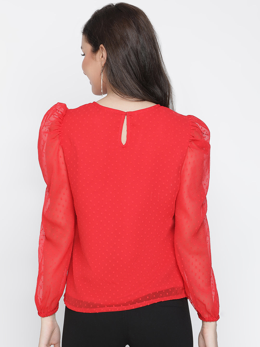 Regular,Red Top,Regular Top,Round Neck Top,Full Sleeves Top,Red Solid Top