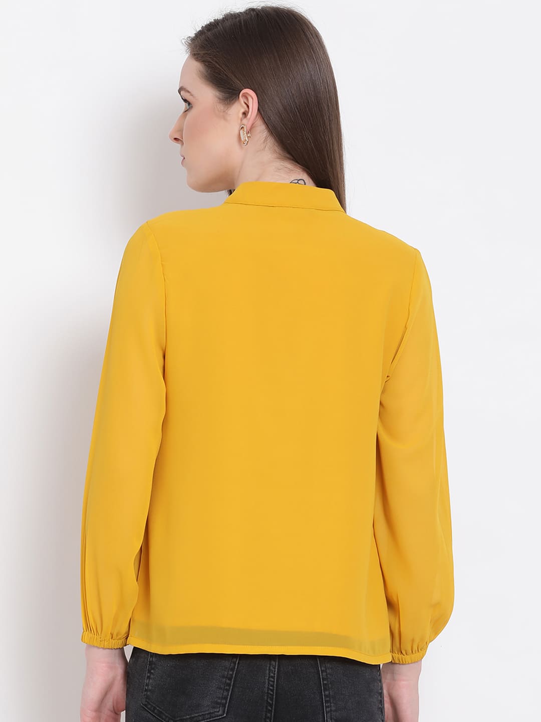 Regular,Yellow Top,Regular Top,Round Neck Top,Full Sleeves Top,Yellow Solid Top