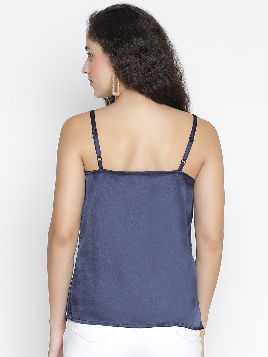 Spaghetti Top,Blue Top,Spaghetti Top,Cowl Neck Top,Sleeveless Top,Blue Solid Top