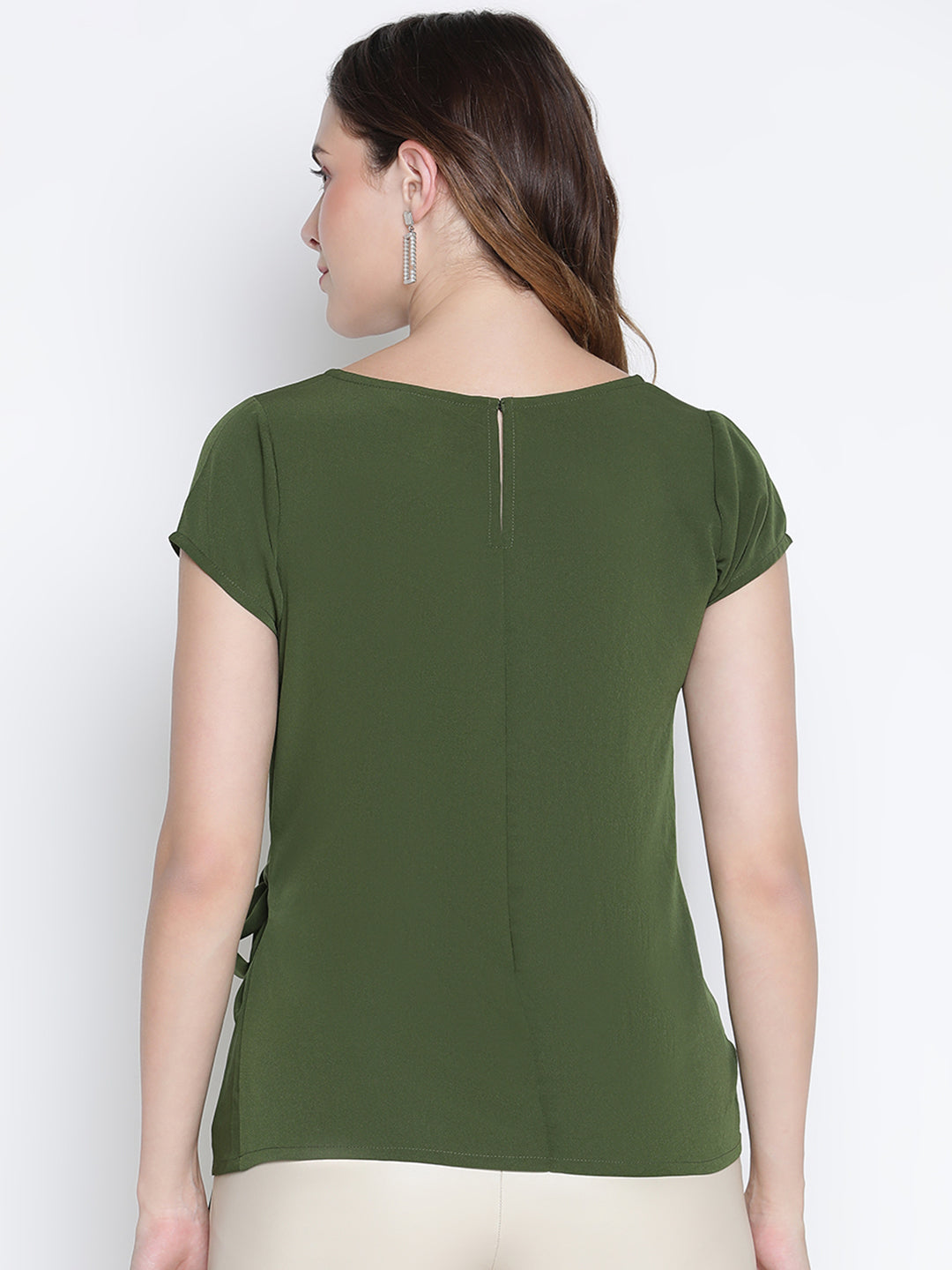 Regular,Green Top,Regular Top,Round Neck Top,Short Sleeves Top,Green Solid Top