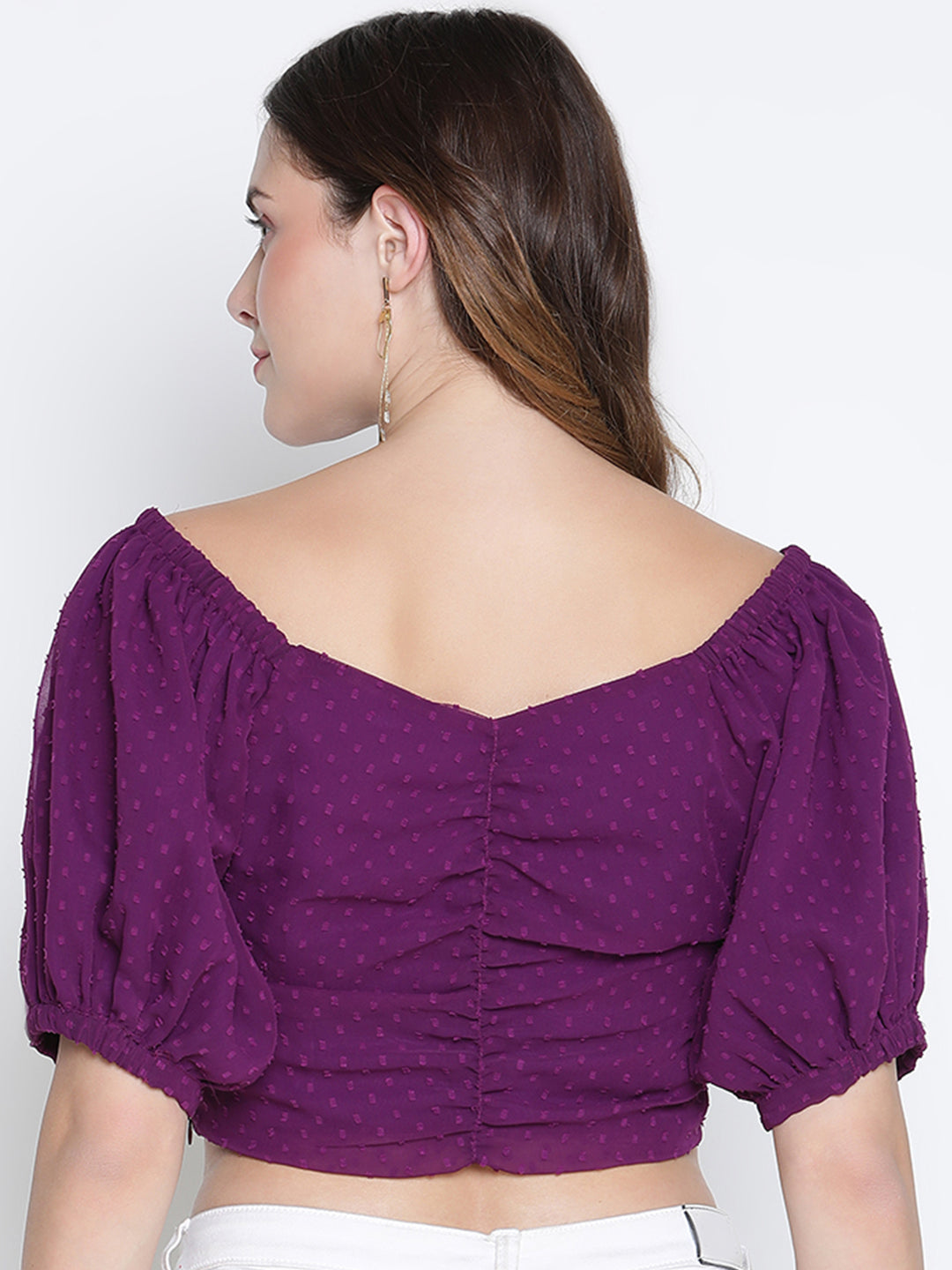 Crop Top,Purple Top,Crop Top,V-Neck Top,Short Sleeves Top,Purple Solid Top