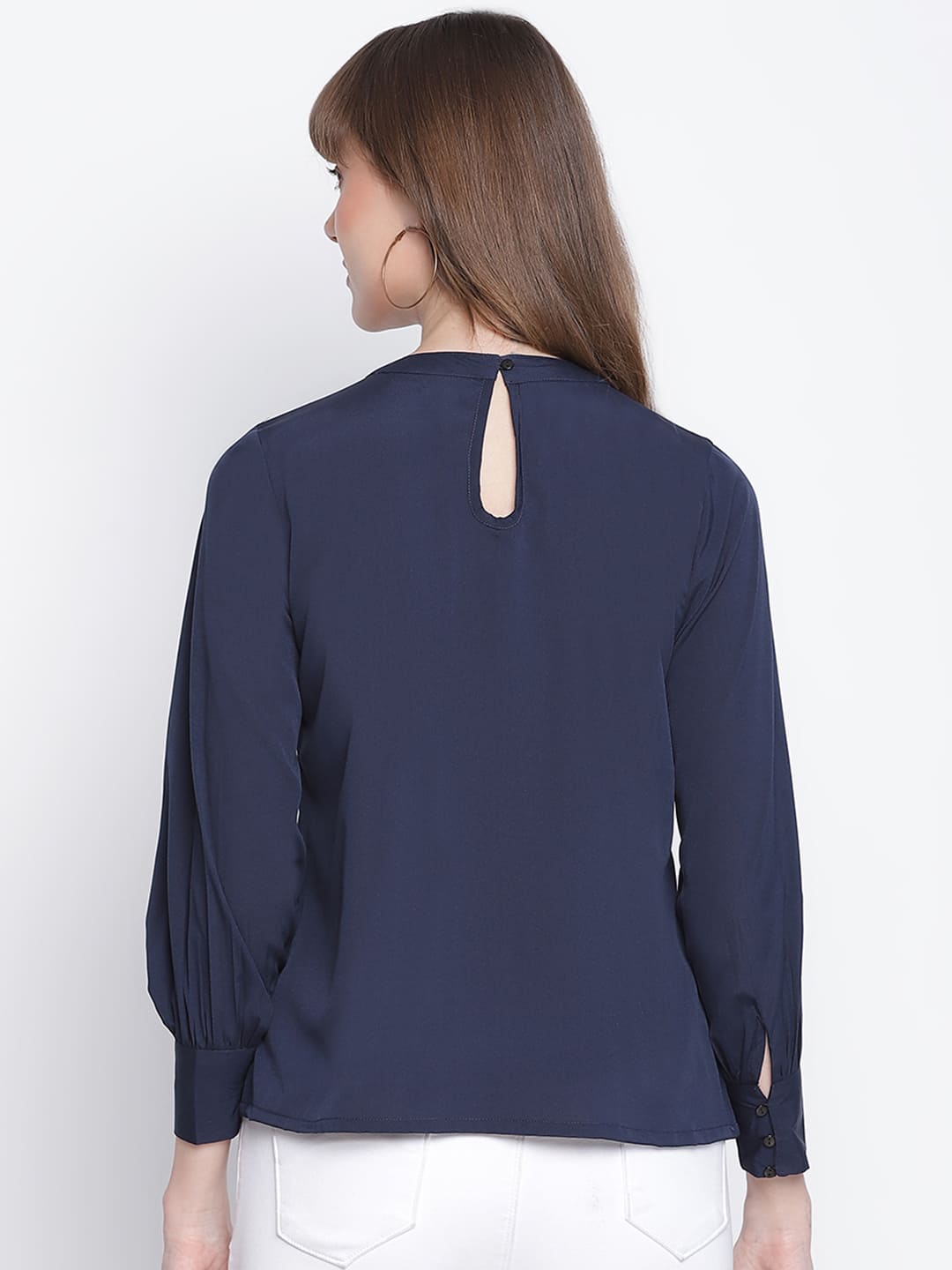 Regular,Blue Top,Regular Top,Round Neck Top,Full Sleeves Top,Blue Solid Top