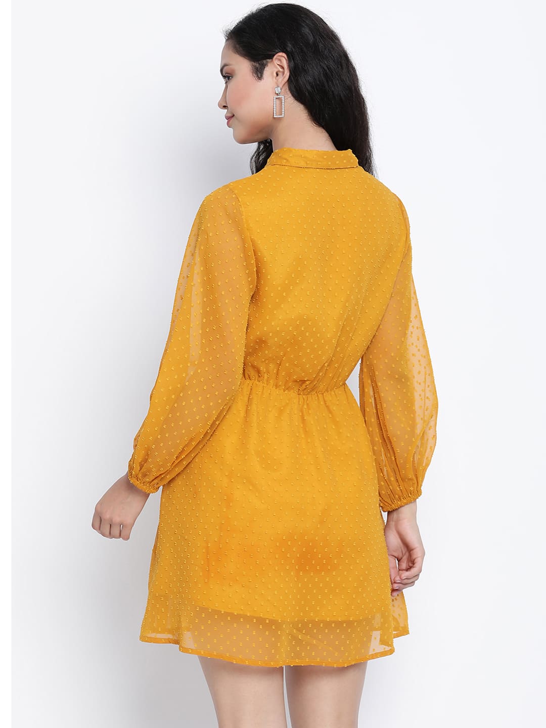 Knee Length,Yellow Dress,Knee Length Dress,Collared Neck Dress,Full Sleeves Dress,Yellow Solid Dress