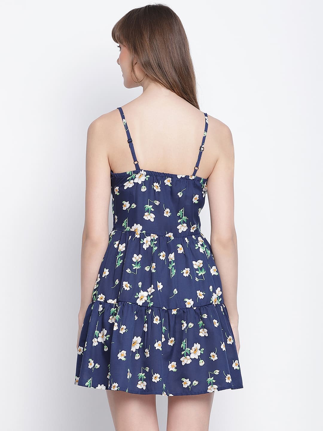 Knee Length,Blue Dress,Knee Length Dress,V-Neck Dress,Sleeveless Dress,Blue Floral Print Dress