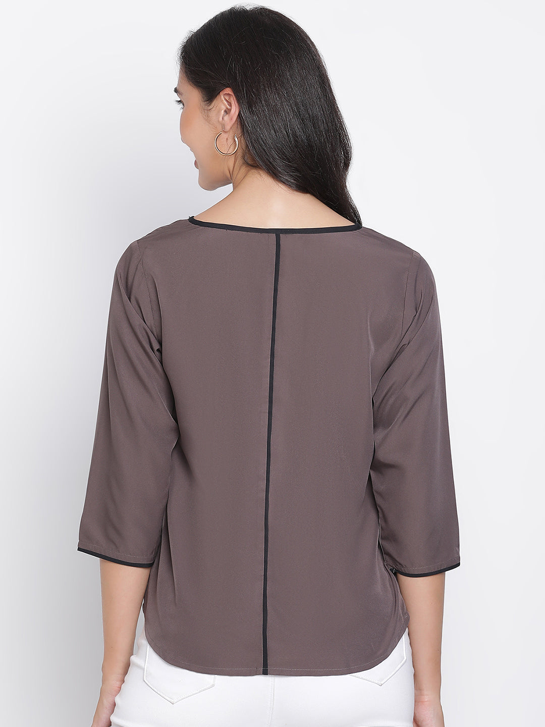 Regular,Grey Top,Regular Top,Round Neck Top,Quater Sleeves Top,Grey Solid Top