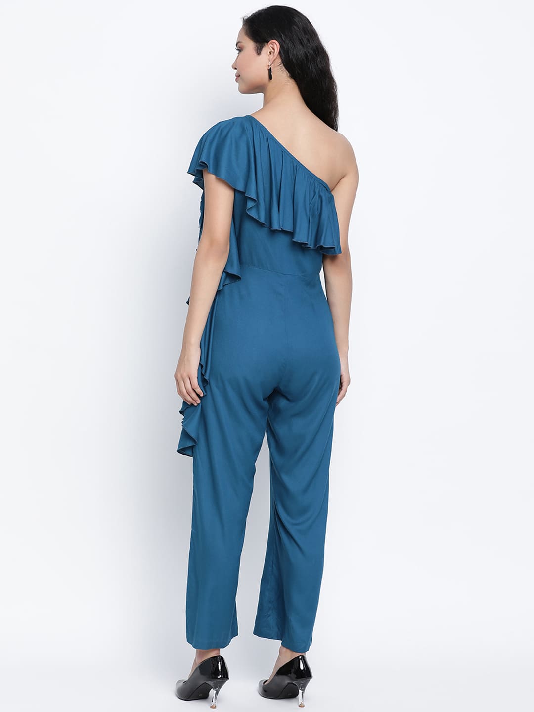 Ankle Length,Blue Jumpsuit,Ankle Length Jumpsuit,Cold Shoulder Jumpsuit,Sleeveless Jumpsuit,Blue Solid Jumpsuit