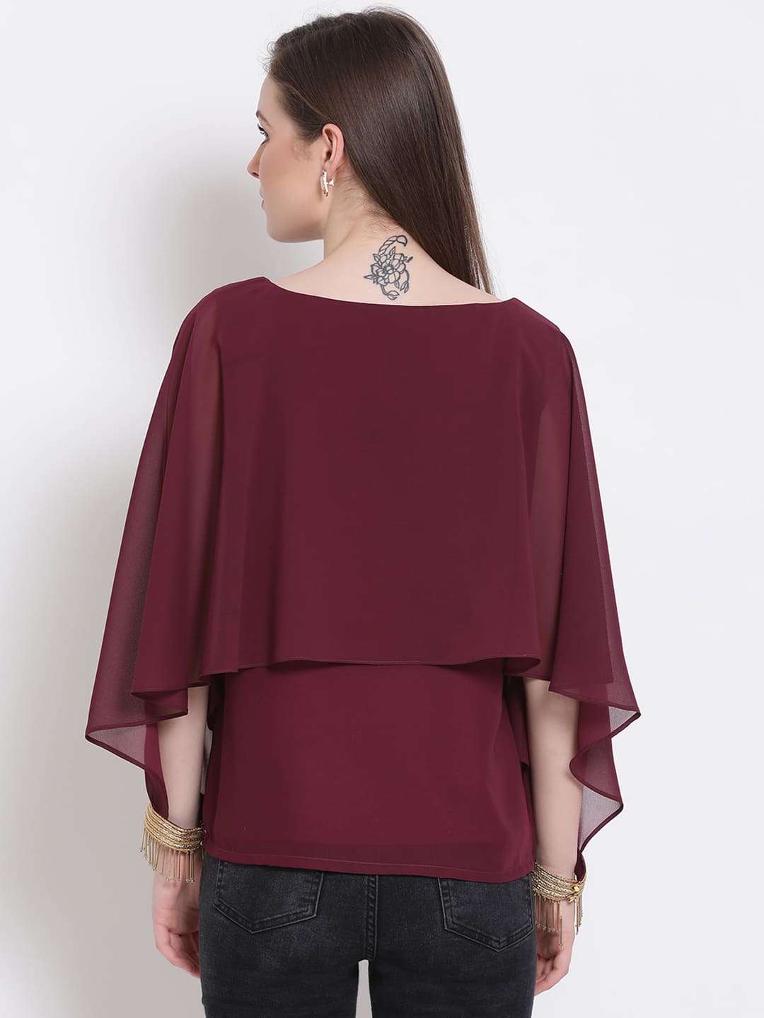 Regular,Maroon Top,Regular Top,Round Neck Top,Quater Sleeves Top,Maroon Embellished Top