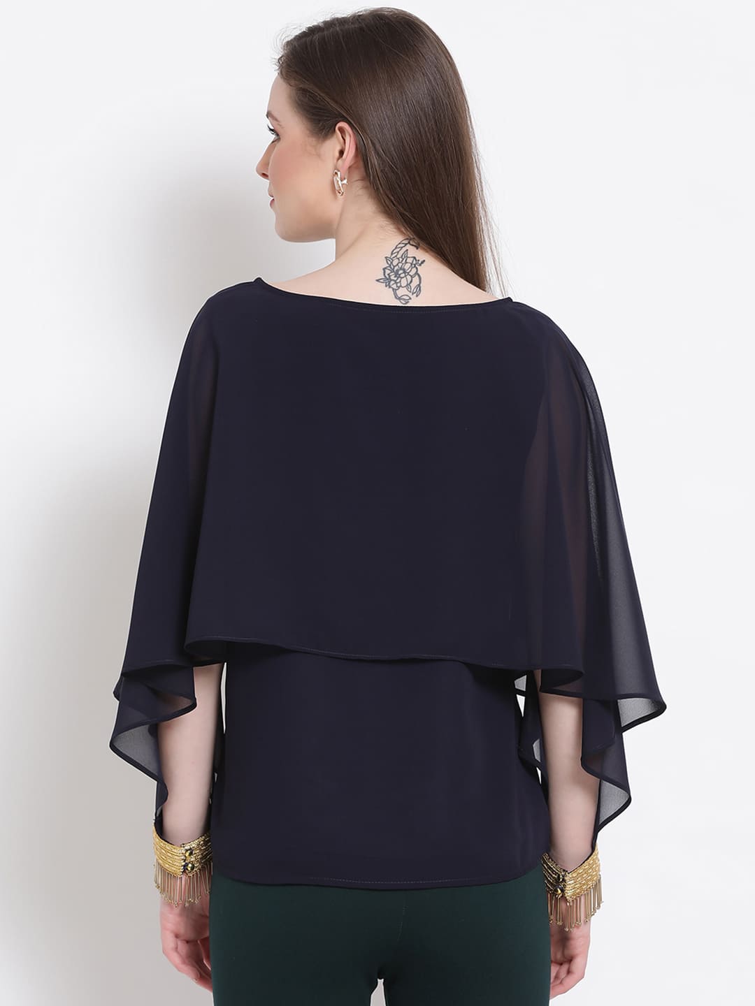 Regular,Blue Top,Regular Top,Round Neck Top,Quater Sleeves Top,Blue Embellished Top