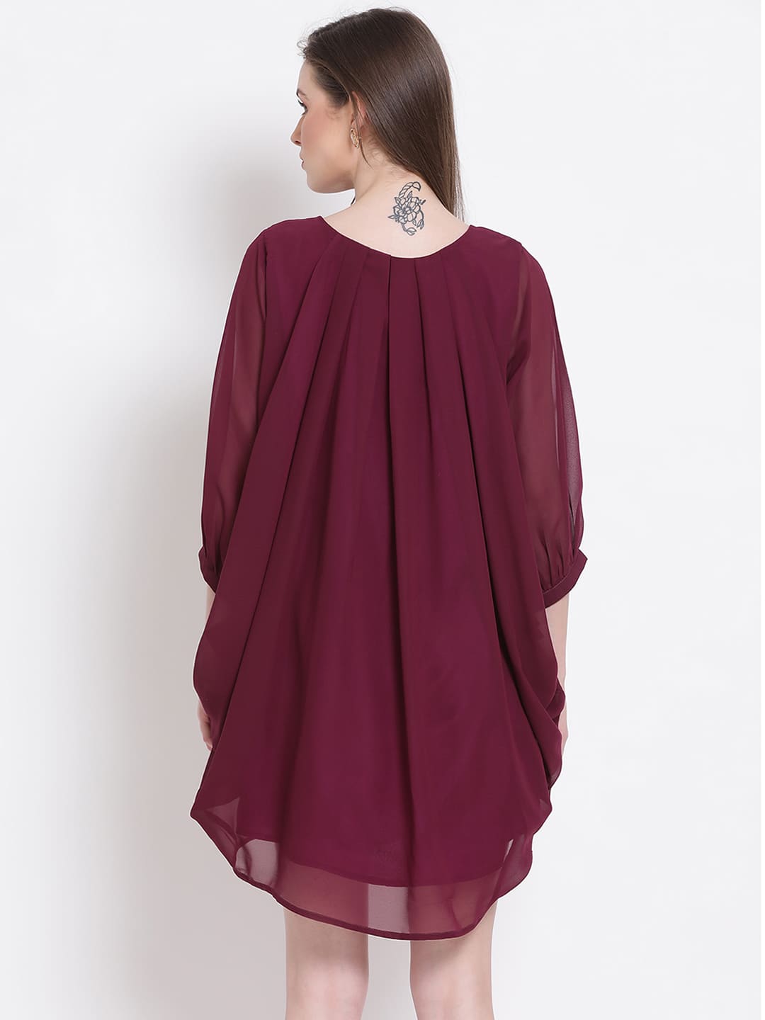 Above Knee,Maroon Dress,Above Knee Dress,Round Neck Dress,Quater Sleeves Dress,Maroon Solid Dress