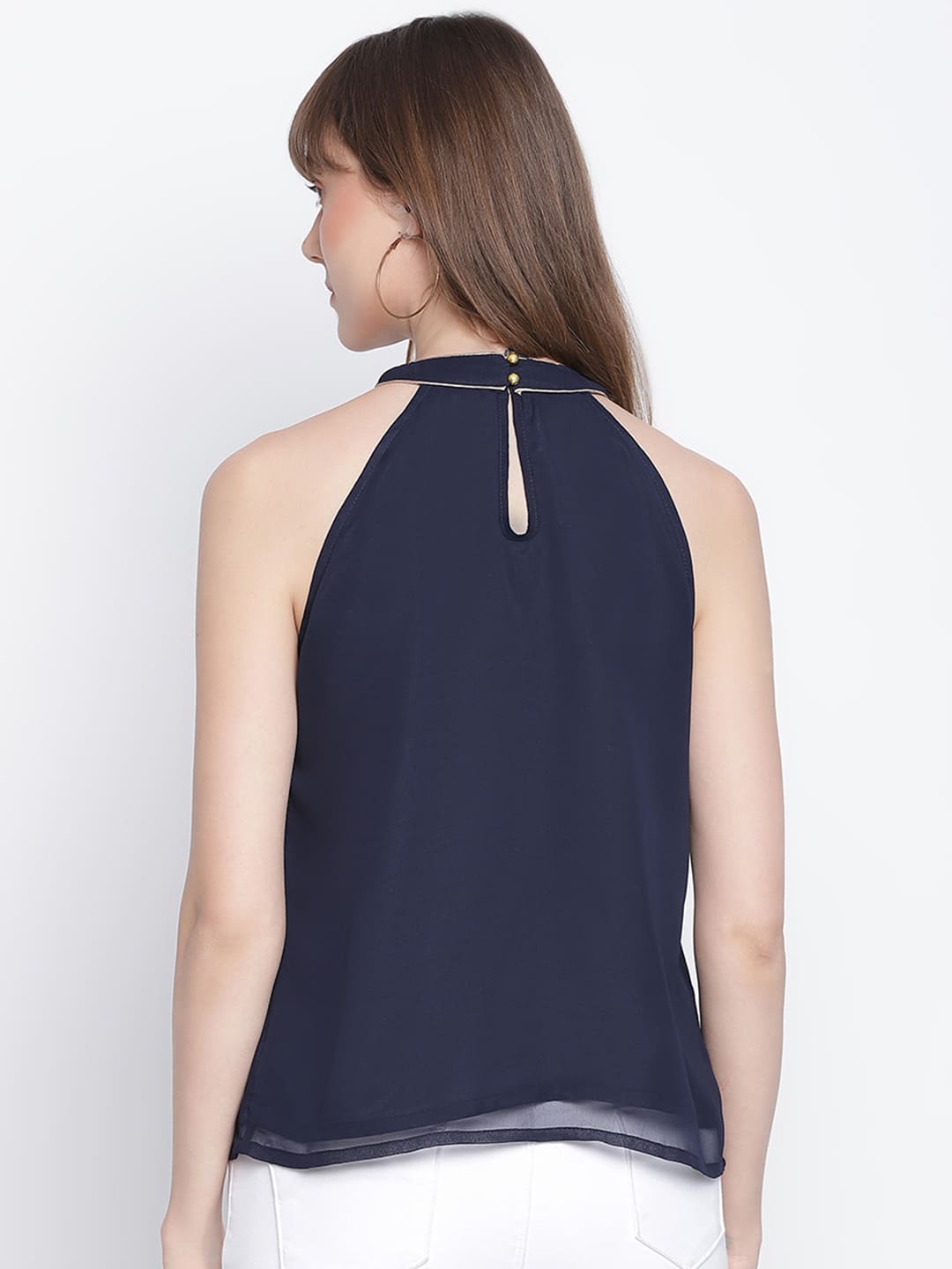 Regular,Blue Top,Regular Top,Round Neck Top,Sleeveless Top,Blue Solid Top