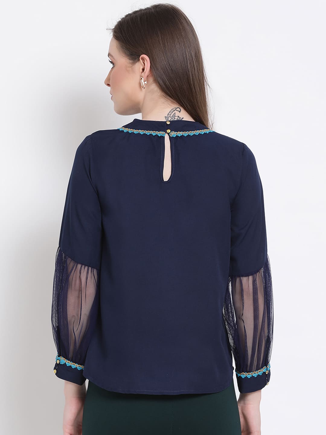 Regular,Blue Top,Regular Top,Round Neck Top,Full Sleeves Top,Blue Solid Top