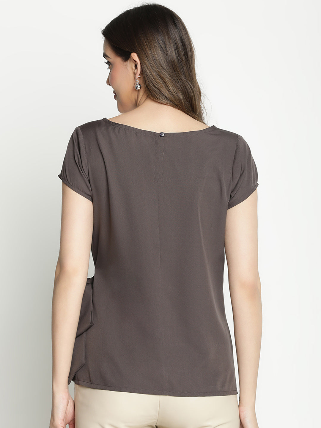 Regular,Grey Top,Regular Top,Round Neck Top,Short Sleeves Top,Grey Solid Top