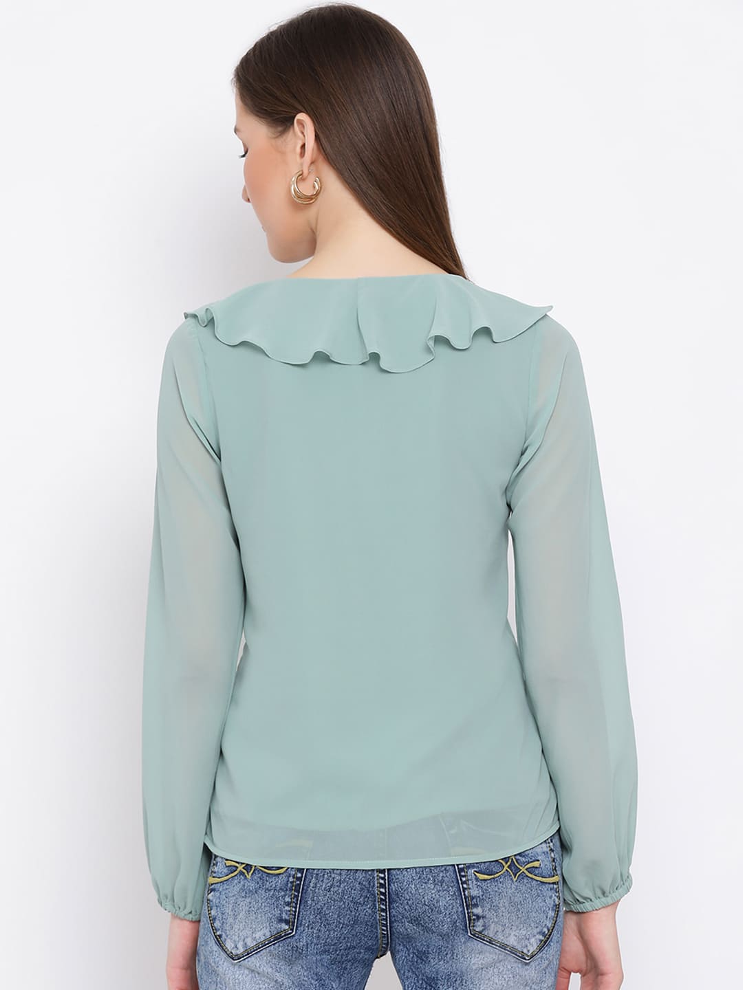 Regular,Green Top,Regular Top,V-Neck Top,Full Sleeves Top,Green Solid Top