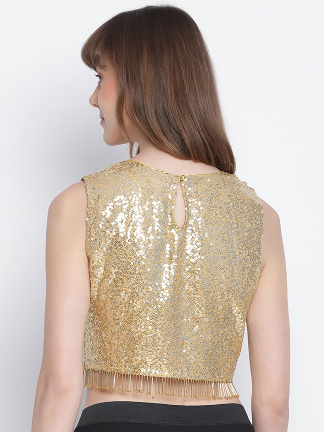 Crop Top,Gold Top,Crop Top,Round Neck Top,Sleeveless Top,Gold Sequined Top