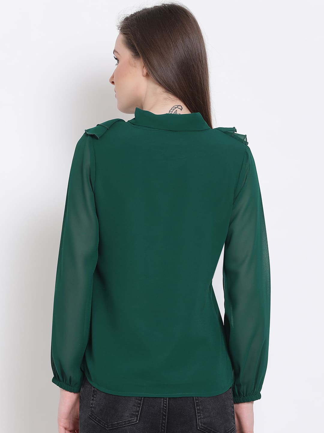 Regular,Green Top,Regular Top,Round Neck Top,Full Sleeves Top,Green Solid Top