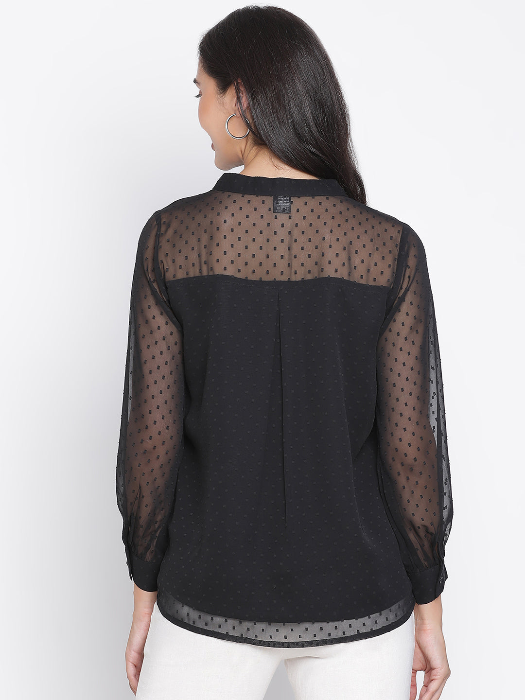 Regular,Black Top,Regular Top,Round Neck Top,Full Sleeves Top,Black Solid Top