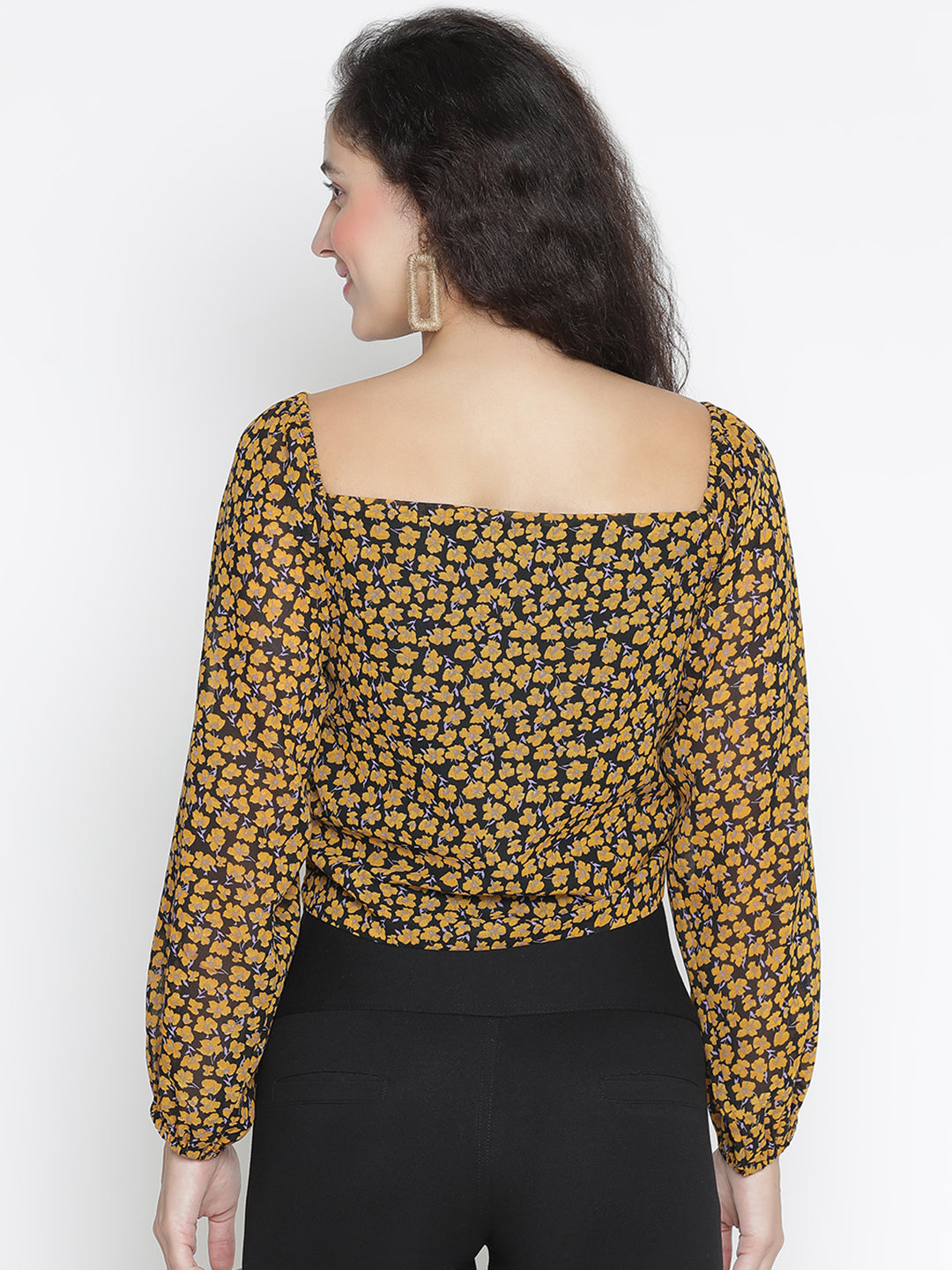 Crop Top,Yellow Top,Crop Top,V-Neck Top,Full Sleeves Top,Yellow Animal Print Top