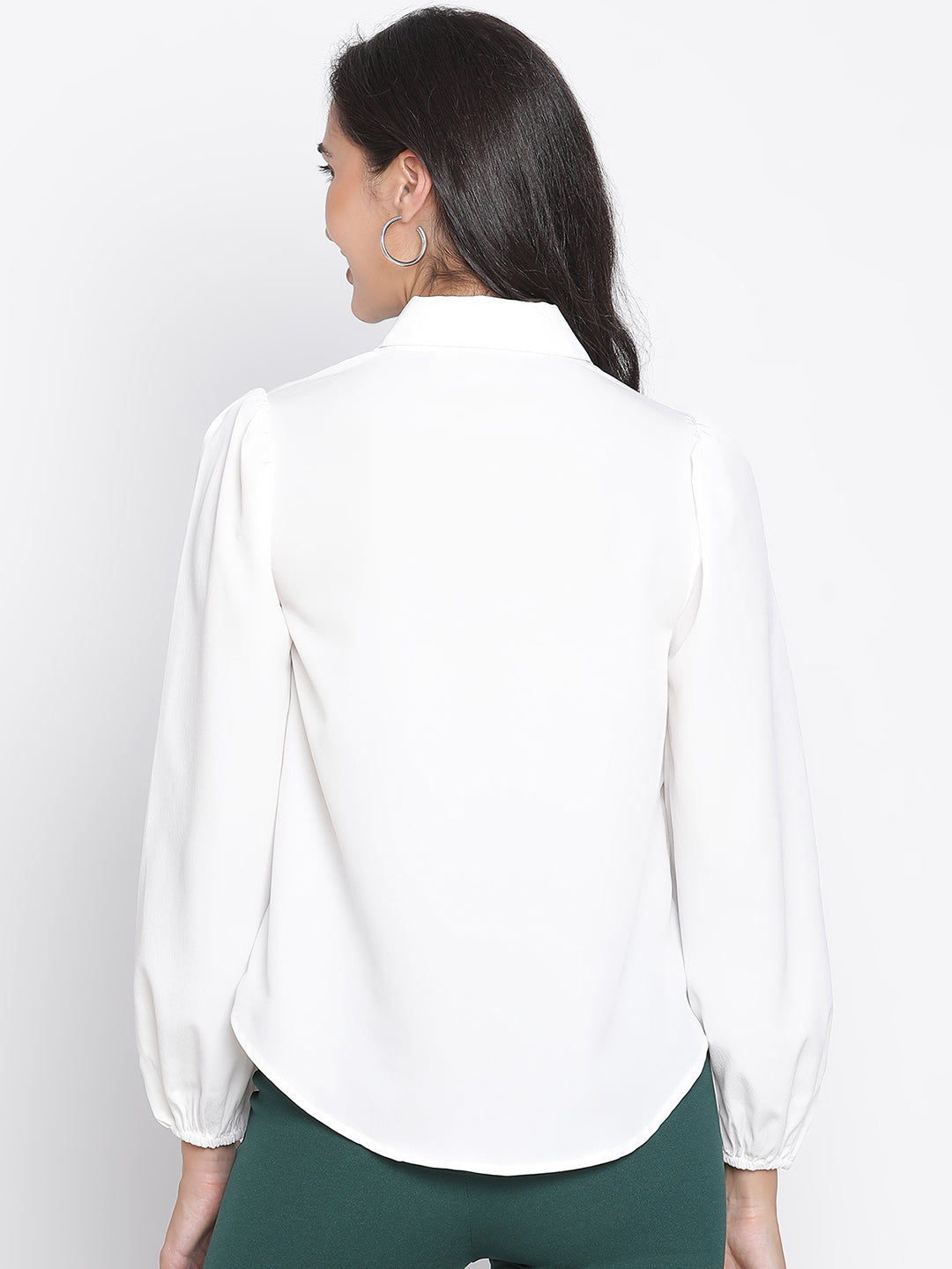 Regular,White Top,Regular Top,Collared Neck Top,Full Sleeves Top,White Solid Top