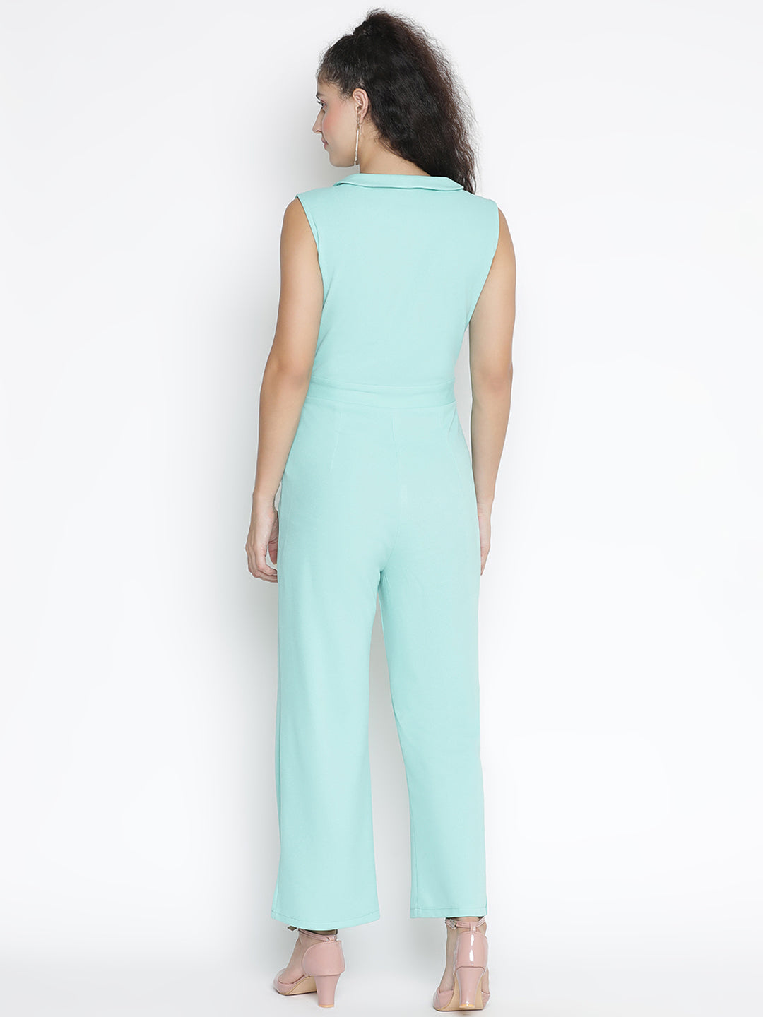 Ankle Length,Blue Jumpsuit,Ankle Length Jumpsuit,V-Neck Jumpsuit,Sleeveless Jumpsuit,Blue Solid Jumpsuit