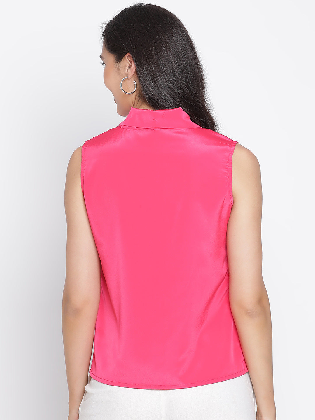 Regular,Pink Top,Regular Top,V-Neck Top,Sleeveless Top,Pink Solid Top