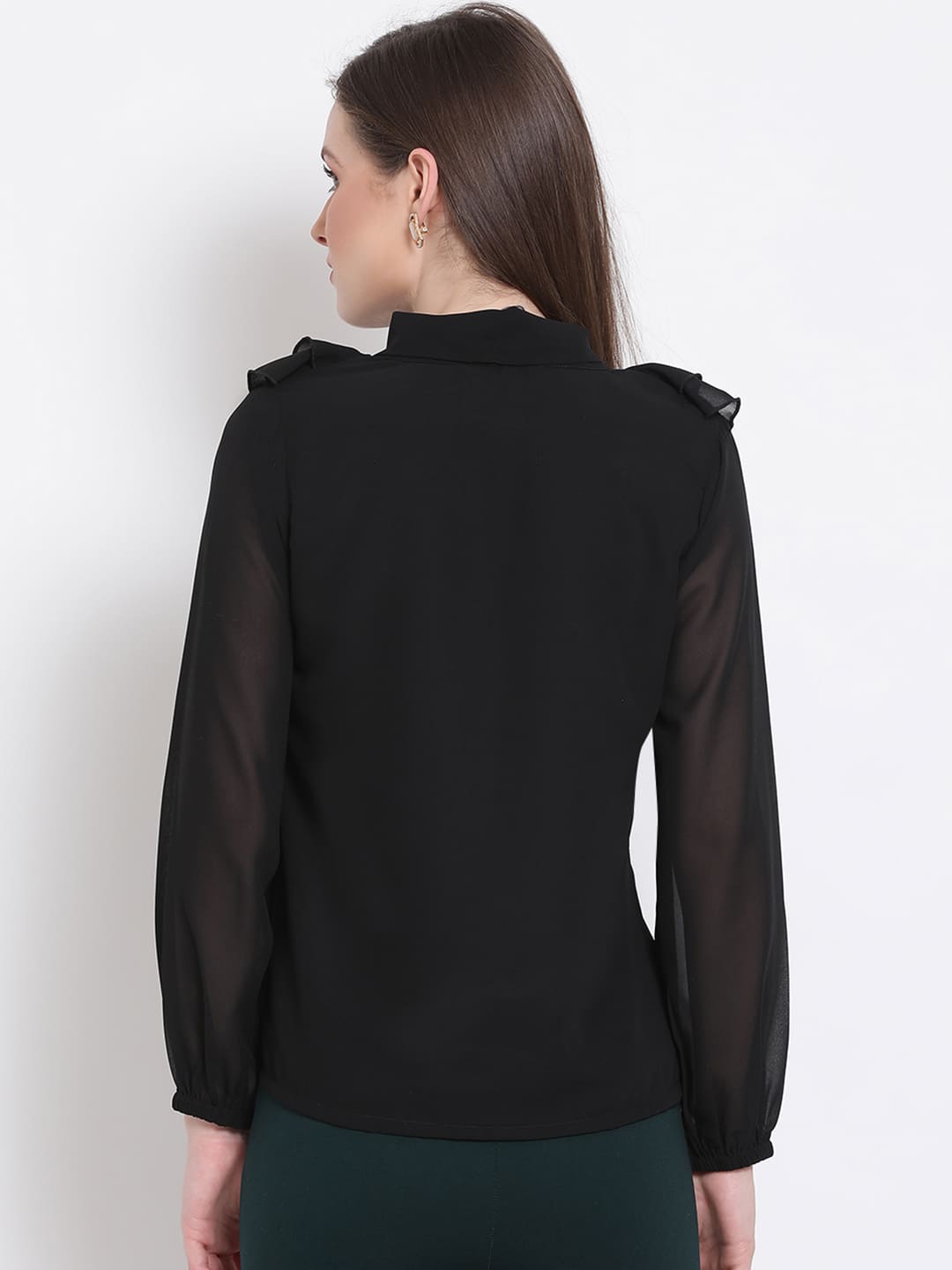 Regular,Black Top,Regular Top,V-Neck Top,Full Sleeves Top,Black Solid Top