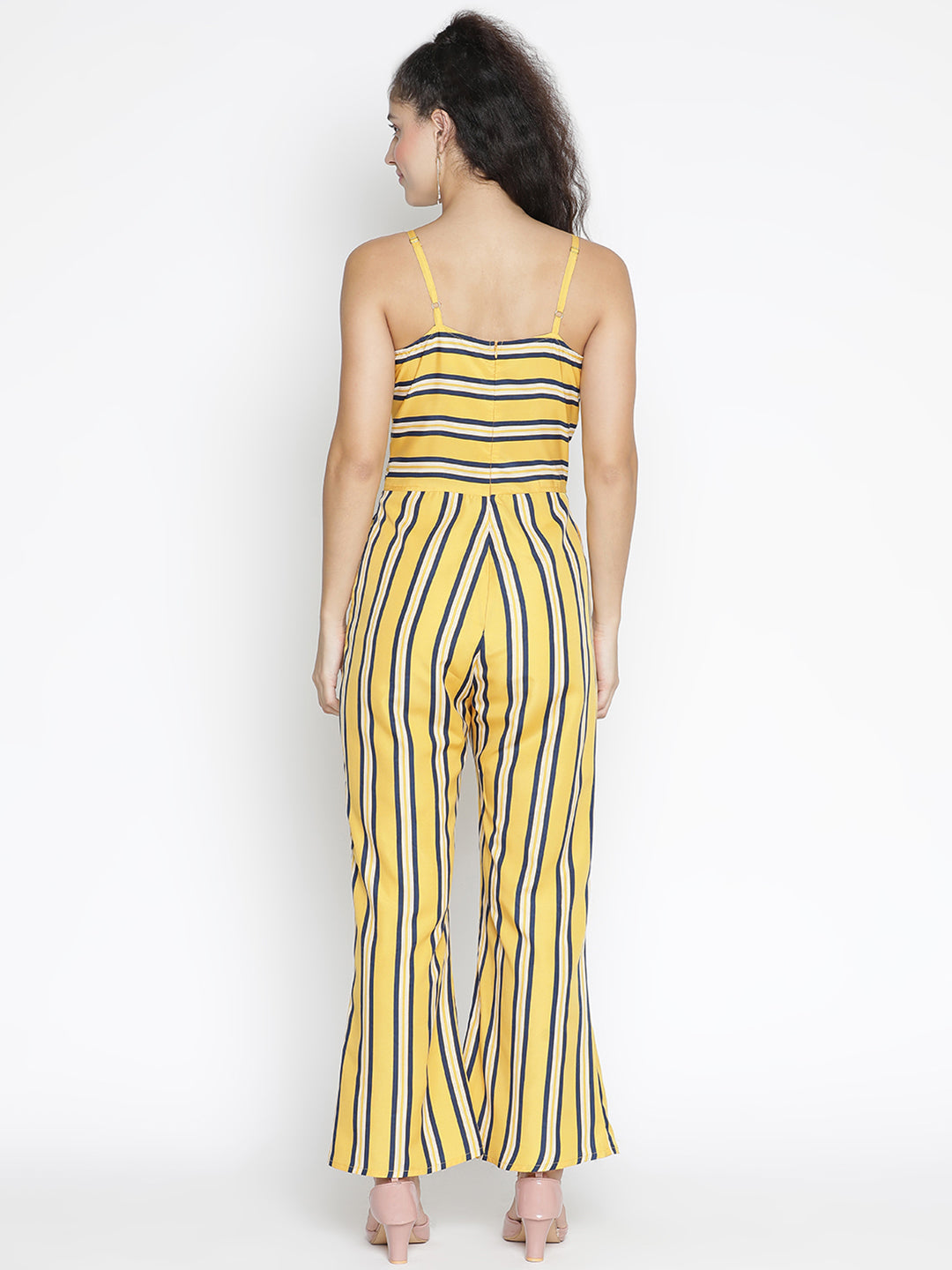 Ankle Length,Yellow Jumpsuit,Ankle Length Jumpsuit,V-Neck Jumpsuit,Sleeveless Jumpsuit,Yellow Stripes Jumpsuit