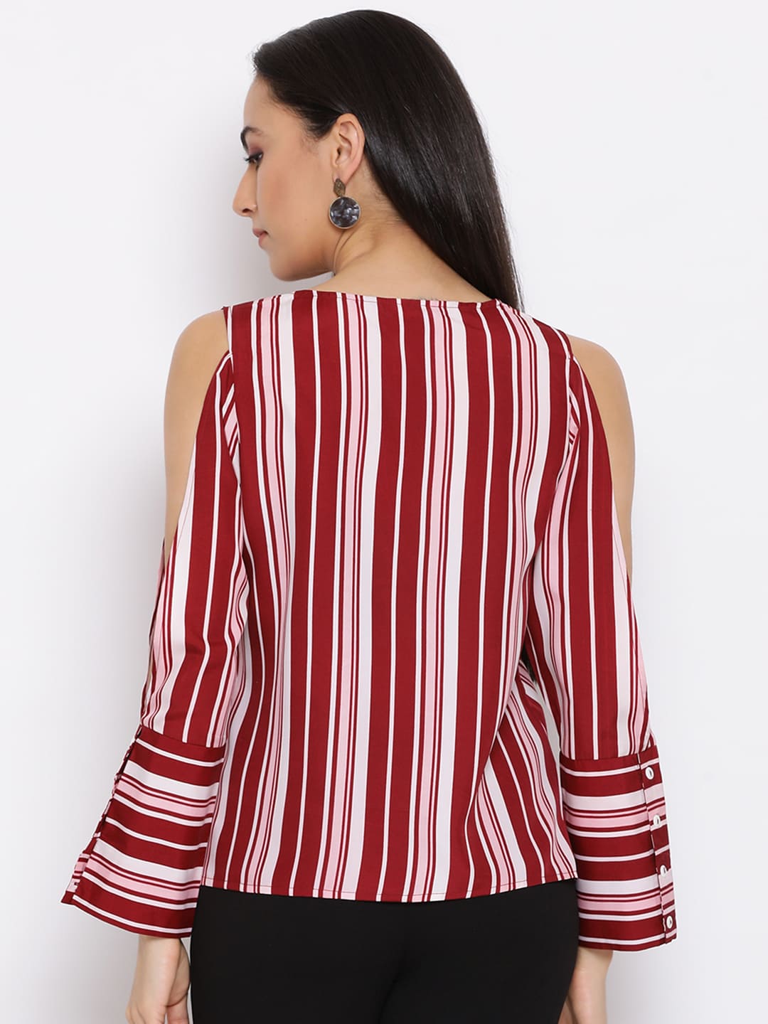 Regular,Red Top,Regular Top,Round Neck Top,Full Sleeves Top,Red Stripes Top