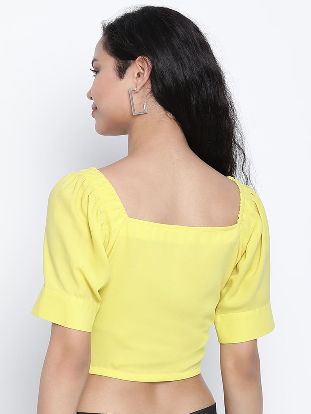 Crop Top,Yellow Top,Crop Top,Round Neck Top,Short Sleeves Top,Yellow Solid Top