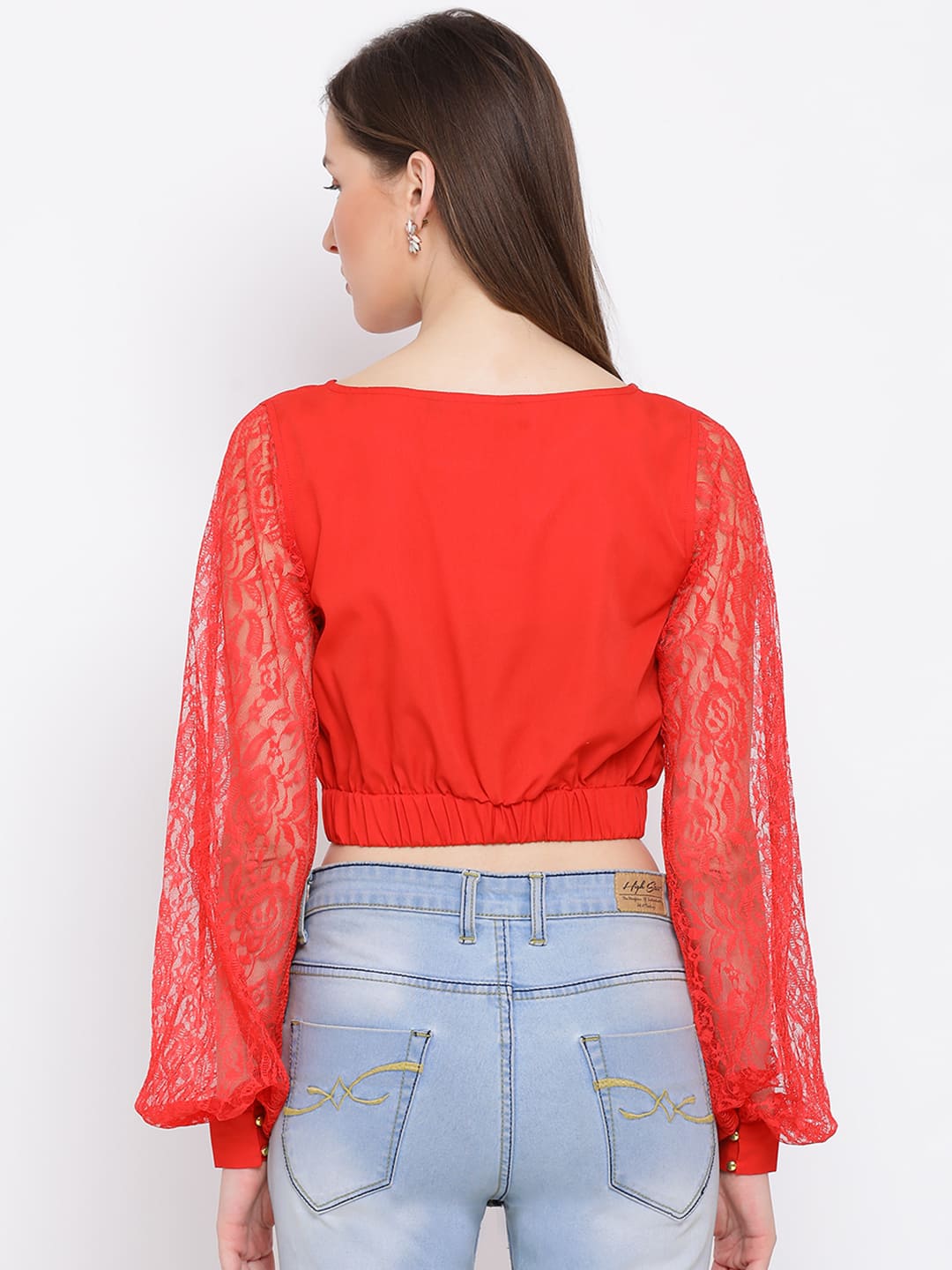 Crop Top,Red Top,Crop Top,Round Neck Top,Full Sleeves Top,Red Solid Top