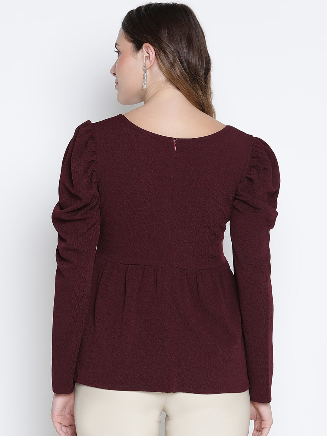 Regular,Brown Top,Regular Top,Square Neck Top,Full Sleeves Top,Brown Solid Top