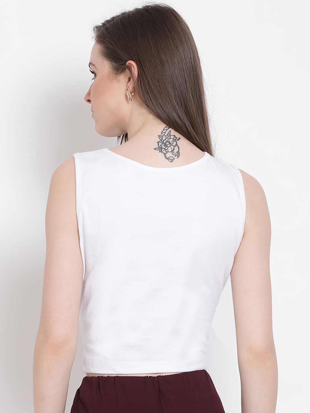 Crop Top,White Top,Crop Top,Round Neck Top,Sleeveless Top,White Solid Top