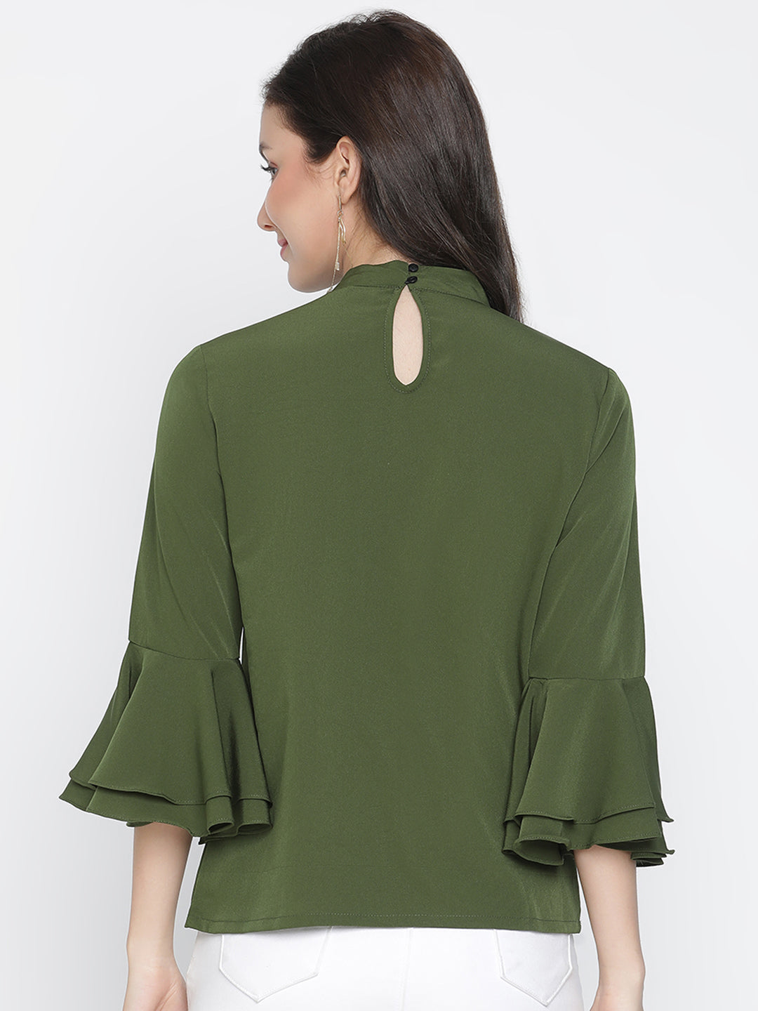 Regular,Green Top,Regular Top,Round Neck Top,Quater Sleeves Top,Green Solid Top