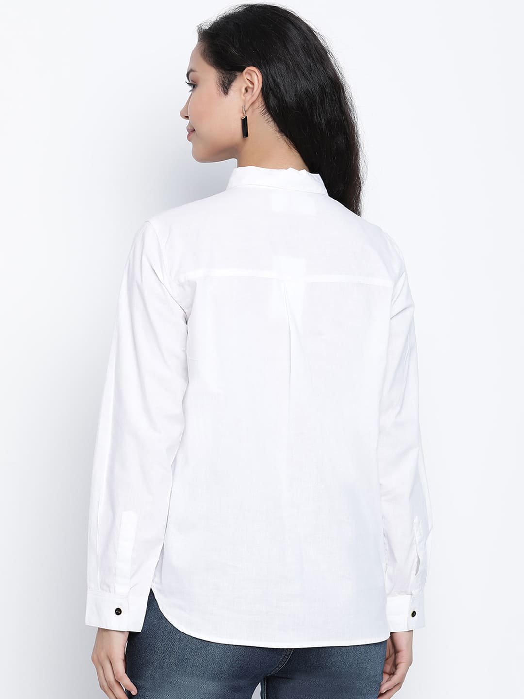 Regular,White Top,Regular Top,Collared Neck Top,Full Sleeves Top,White Solid Top