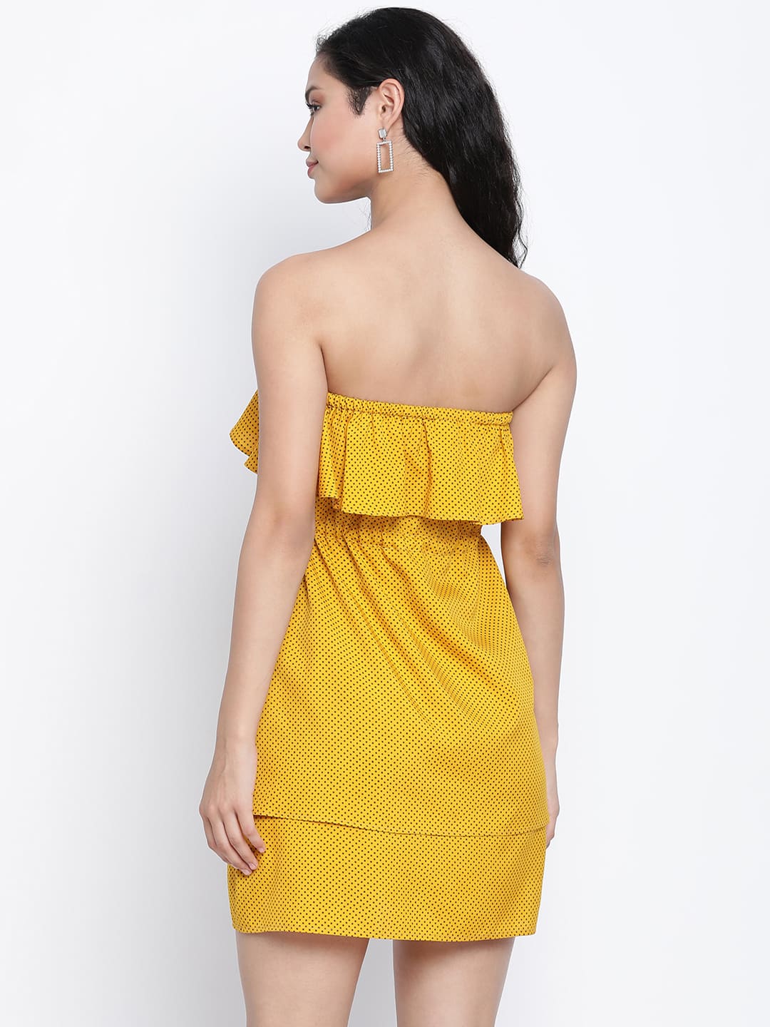 Knee Length,Yellow Dress,Knee Length Dress,Off Shoulder Dress,Sleeveless Dress,Yellow Solid Dress