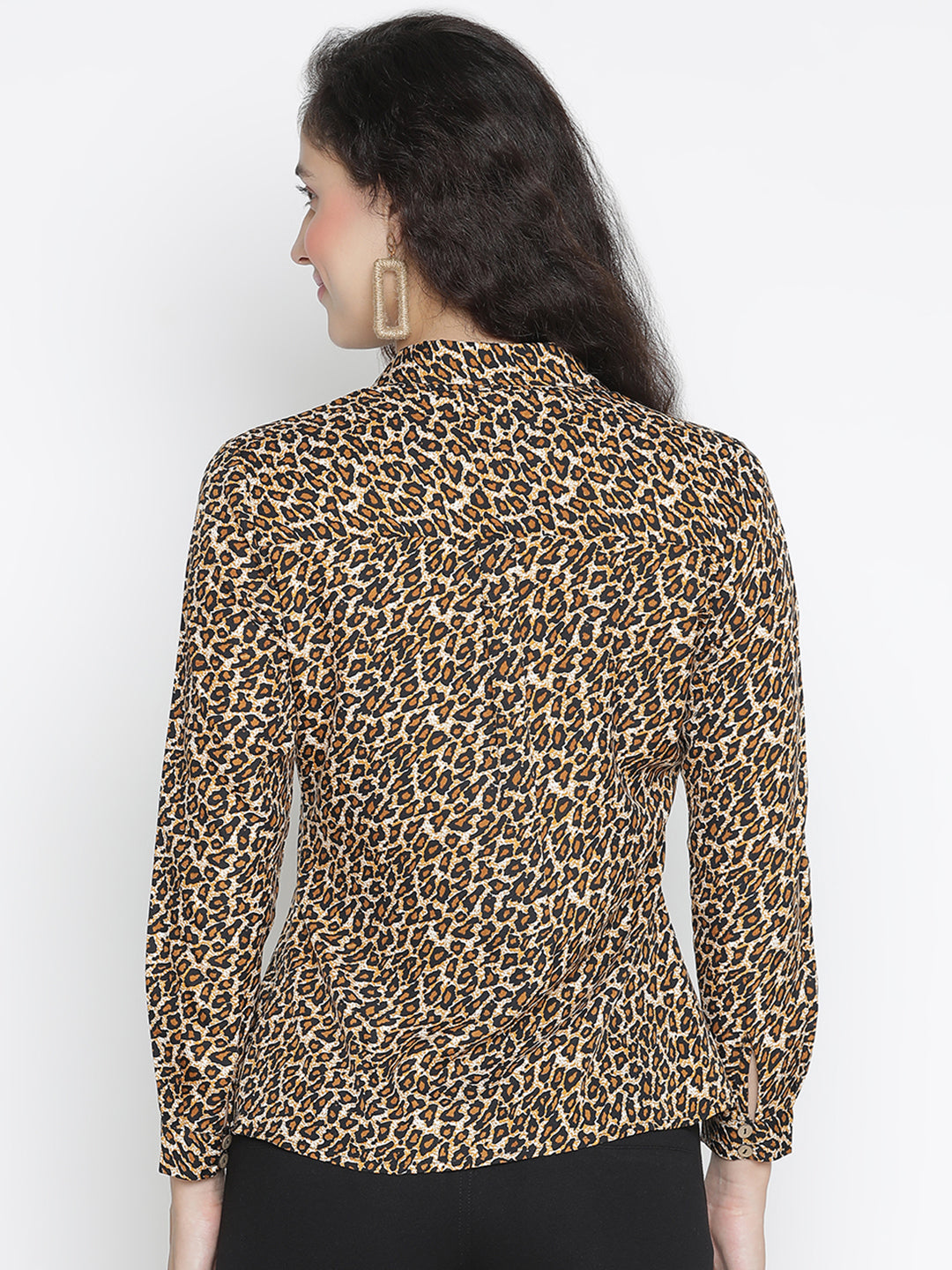 Regular,Multicolor Top,Regular Top,Collared Neck Top,Full Sleeves Top,Multi Animal Print Top