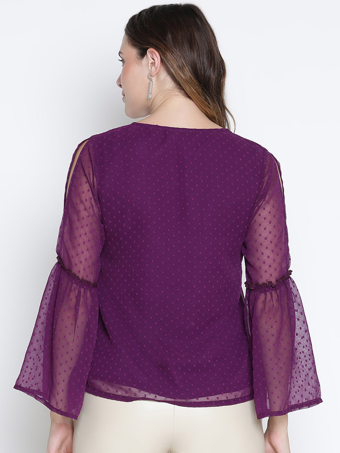 Regular,Purple Top,Regular Top,Round Neck Top,Full Sleeves Top,Purple Solid Top